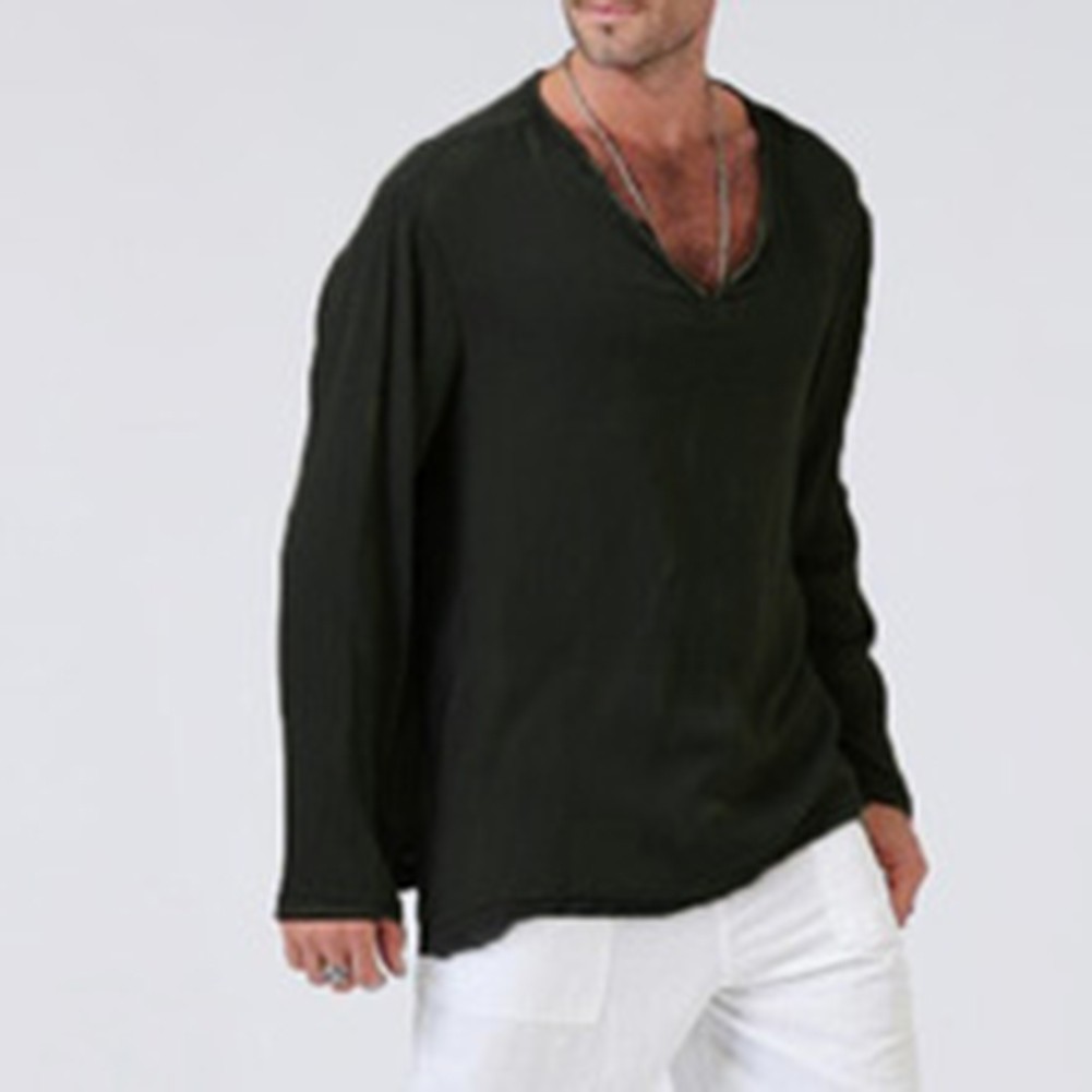 Breathable Cotton Tees Long Sleeve V-neck Shirts Casual Outings Casual Wear - Picture 13 of 20