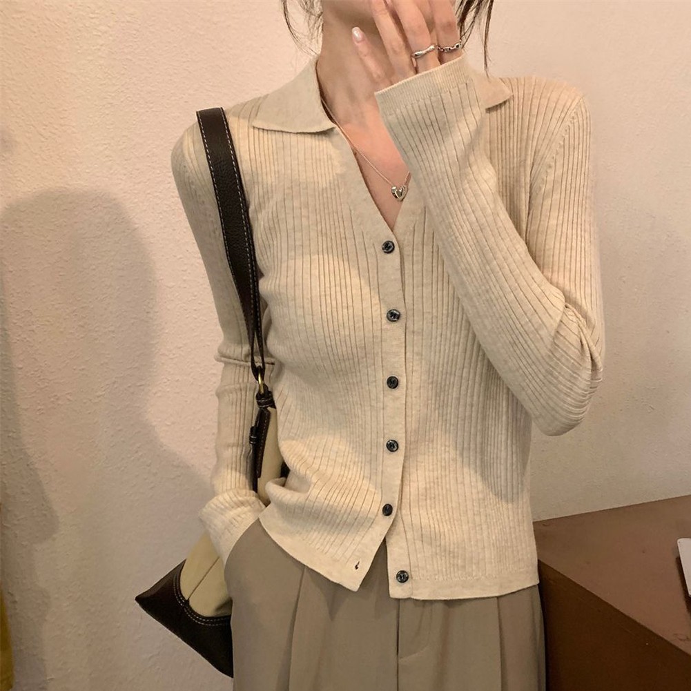 Casual Knitted Sweater Cardigan Long Sleeve Women Jacket V Neck Slim Fit Top - Picture 32 of 46