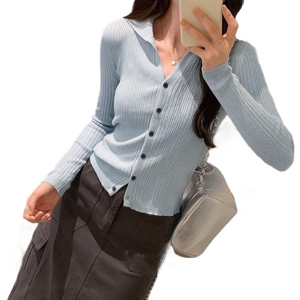 Casual Knitted Sweater Cardigan Long Sleeve Women Jacket V Neck Slim Fit Top - Picture 46 of 46