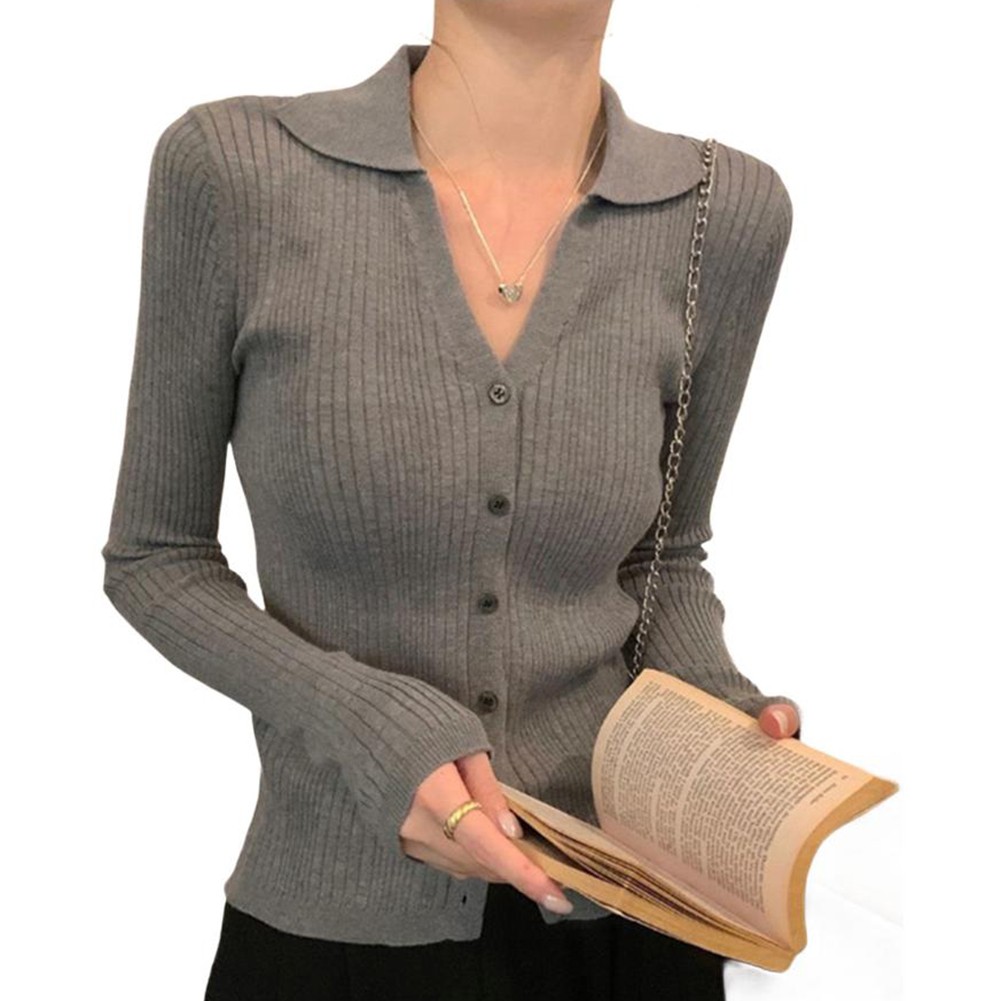 Casual Knitted Sweater Cardigan Long Sleeve Women Jacket V Neck Slim Fit Top - Picture 36 of 46