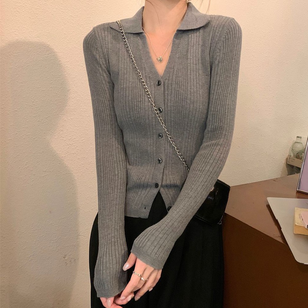 Casual Knitted Sweater Cardigan Long Sleeve Women Jacket V Neck Slim Fit Top - Picture 41 of 46