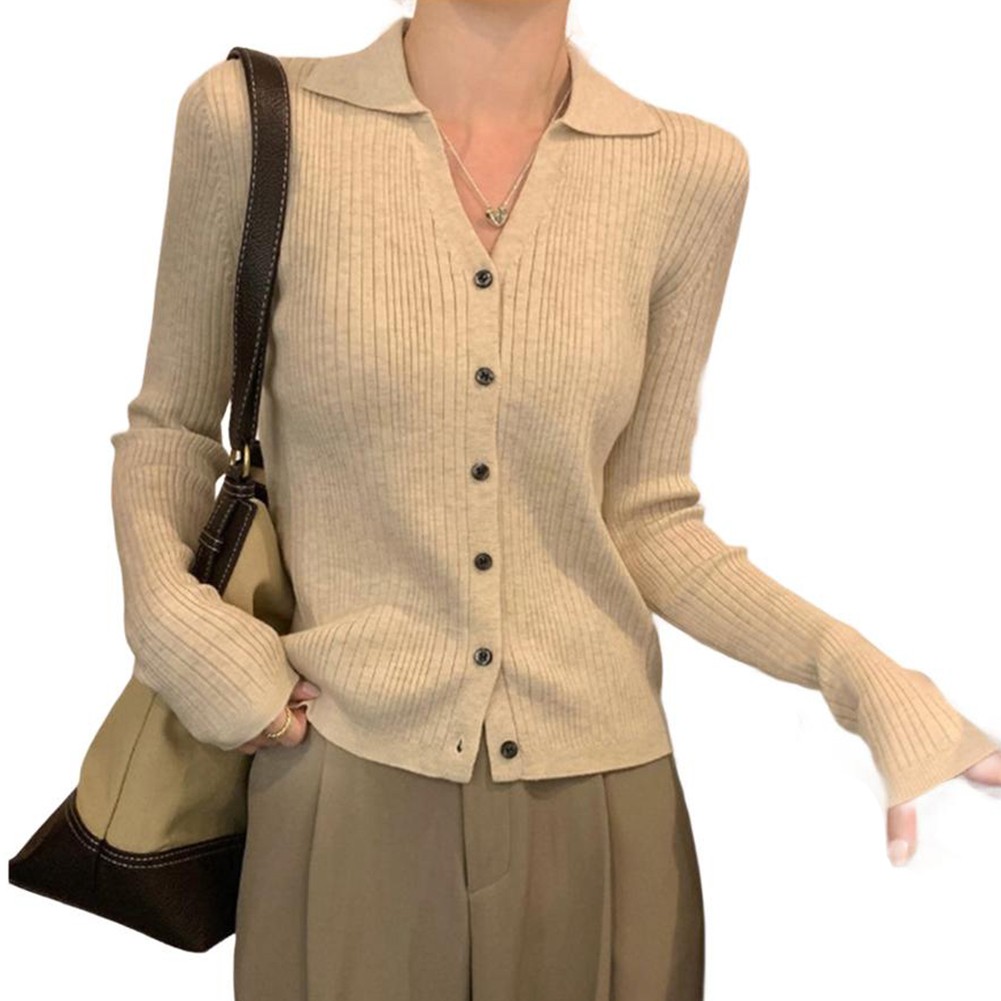 Casual Knitted Sweater Cardigan Long Sleeve Women Jacket V Neck Slim Fit Top - Picture 26 of 46