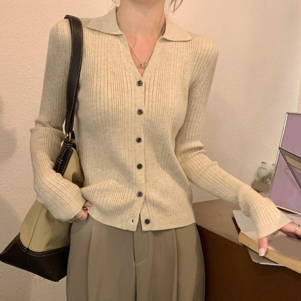 Casual Knitted Sweater Cardigan Long Sleeve Women Jacket V Neck Slim Fit Top - Picture 34 of 46