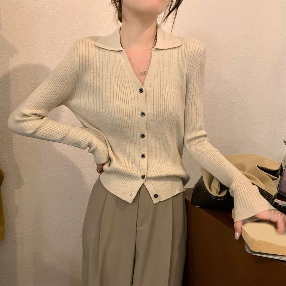 Casual Knitted Sweater Cardigan Long Sleeve Women Jacket V Neck Slim Fit Top - Picture 29 of 46