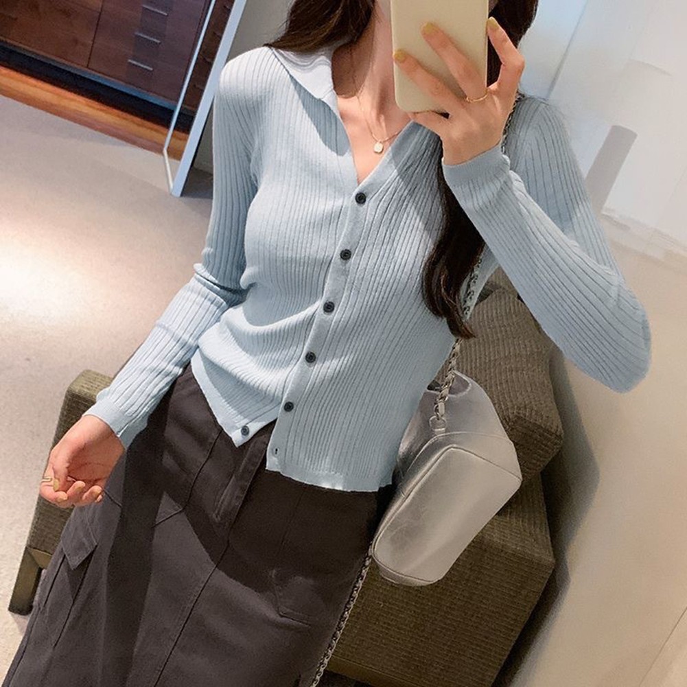 Casual Knitted Sweater Cardigan Long Sleeve Women Jacket V Neck Slim Fit Top - Picture 45 of 46