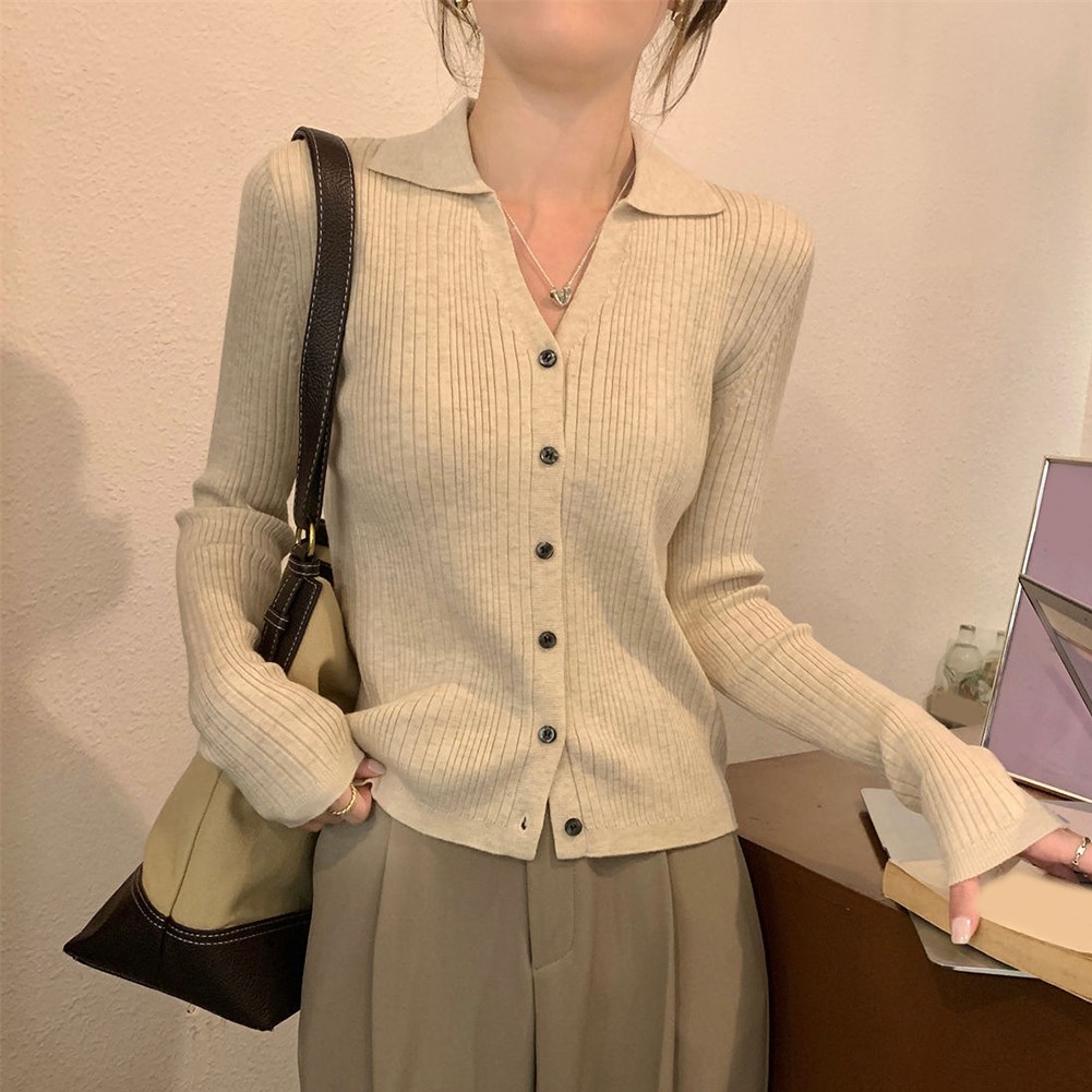 Casual Knitted Sweater Cardigan Long Sleeve Women Jacket V Neck Slim Fit Top - Picture 25 of 46