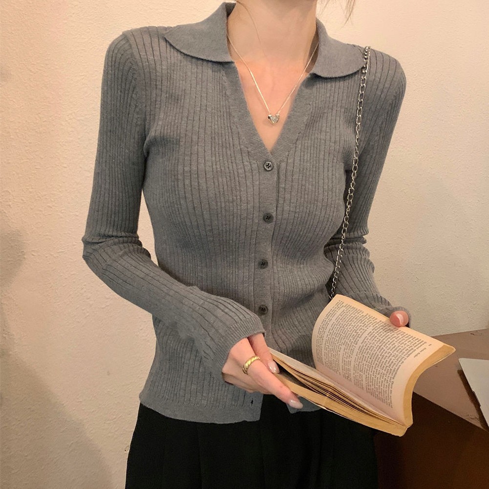 Casual Knitted Sweater Cardigan Long Sleeve Women Jacket V Neck Slim Fit Top - Picture 38 of 46