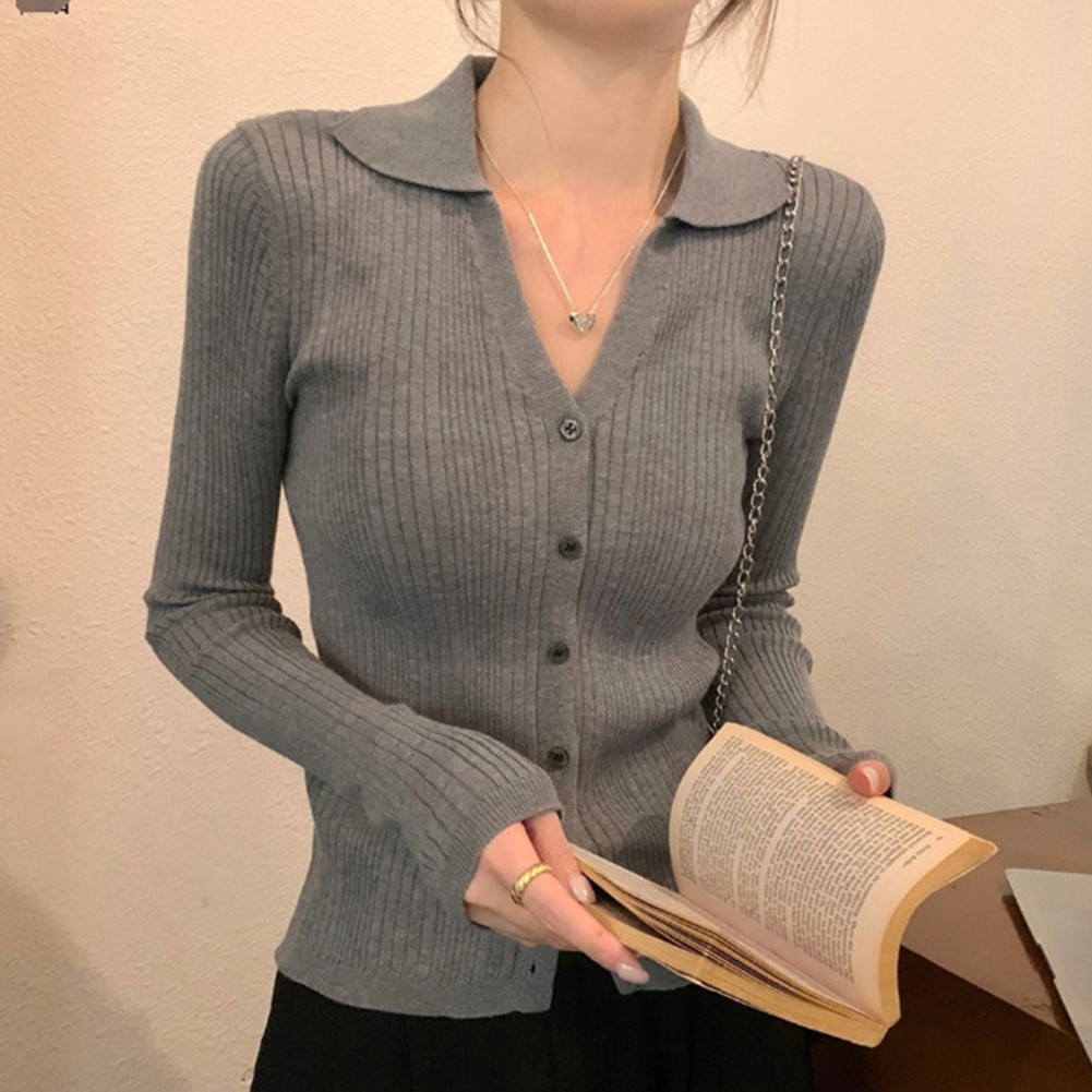 Casual Knitted Sweater Cardigan Long Sleeve Women Jacket V Neck Slim Fit Top - Picture 44 of 46
