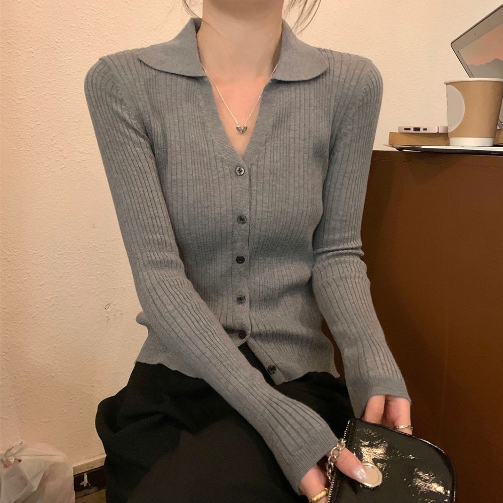 Casual Knitted Sweater Cardigan Long Sleeve Women Jacket V Neck Slim Fit Top - Picture 35 of 46