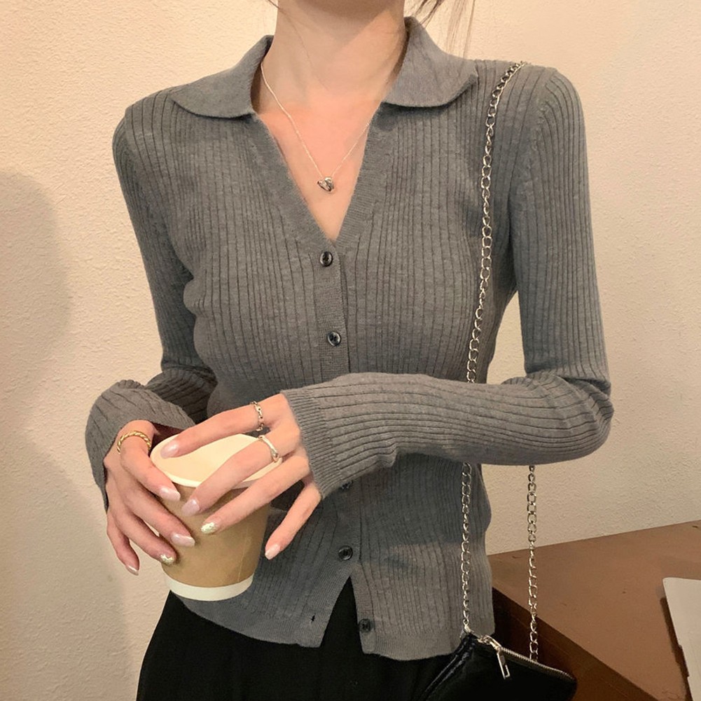 Casual Knitted Sweater Cardigan Long Sleeve Women Jacket V Neck Slim Fit Top - Picture 43 of 46