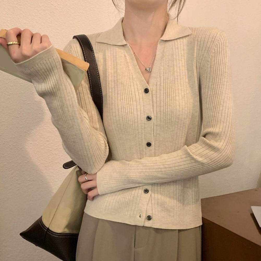 Casual Knitted Sweater Cardigan Long Sleeve Women Jacket V Neck Slim Fit Top - Picture 31 of 46