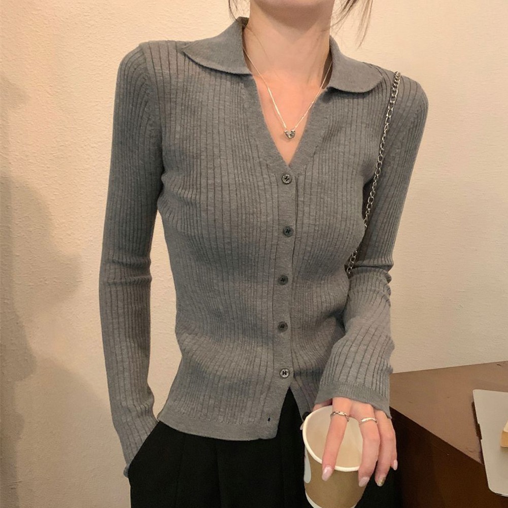Casual Knitted Sweater Cardigan Long Sleeve Women Jacket V Neck Slim Fit Top - Picture 42 of 46