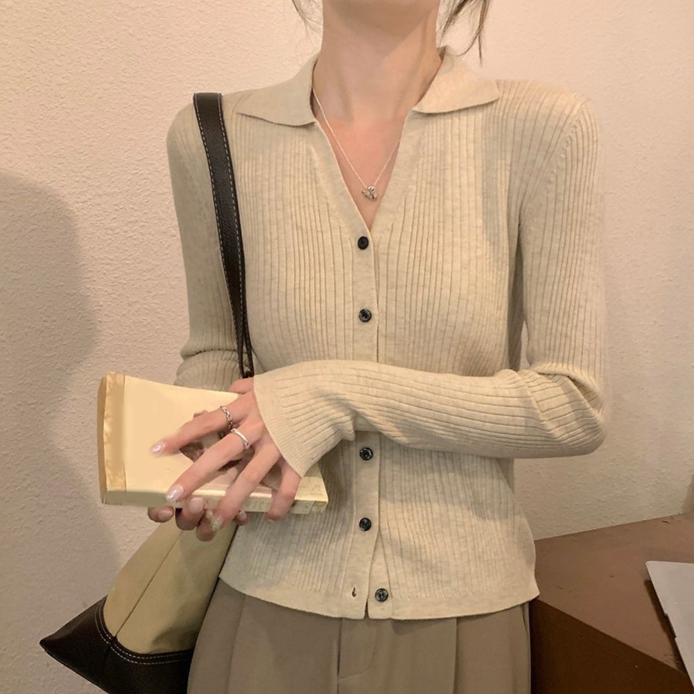 Casual Knitted Sweater Cardigan Long Sleeve Women Jacket V Neck Slim Fit Top - Picture 27 of 46
