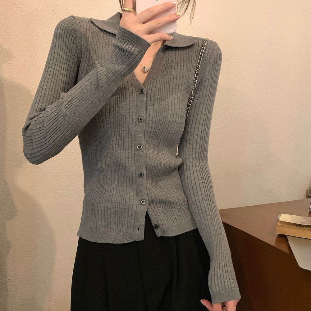 Casual Knitted Sweater Cardigan Long Sleeve Women Jacket V Neck Slim Fit Top - Picture 40 of 46