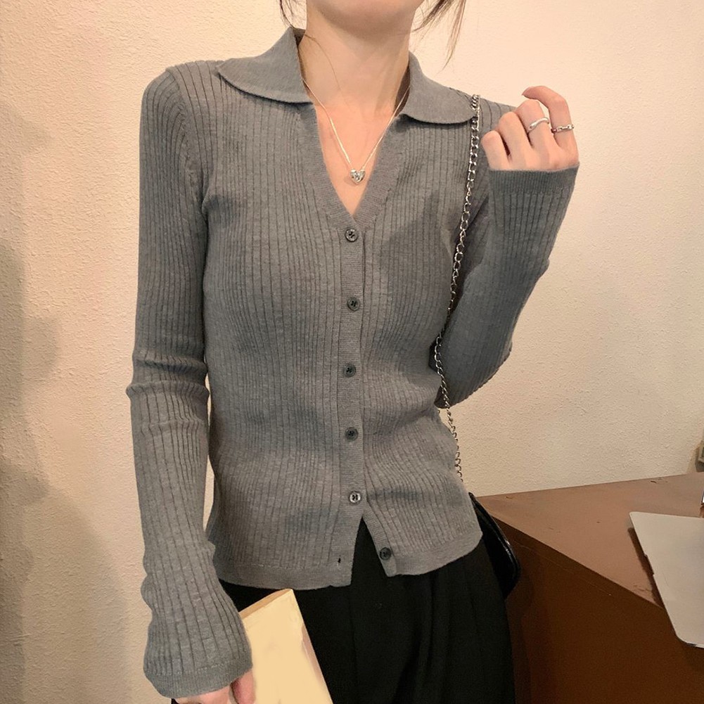 Casual Knitted Sweater Cardigan Long Sleeve Women Jacket V Neck Slim Fit Top - Picture 37 of 46