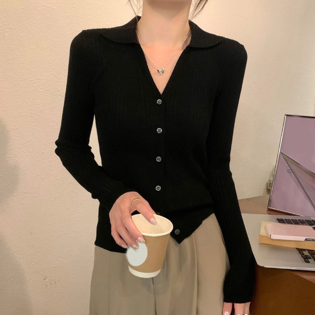 Casual Knitted Sweater Cardigan Long Sleeve Women Jacket V Neck Slim Fit Top - Picture 23 of 46