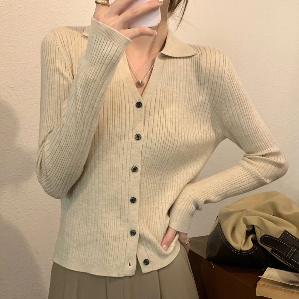 Casual Knitted Sweater Cardigan Long Sleeve Women Jacket V Neck Slim Fit Top - Picture 30 of 46