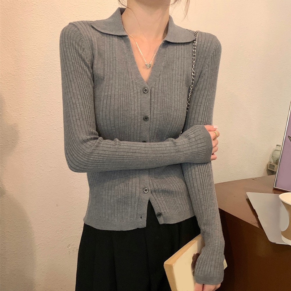 Casual Knitted Sweater Cardigan Long Sleeve Women Jacket V Neck Slim Fit Top - Picture 39 of 46