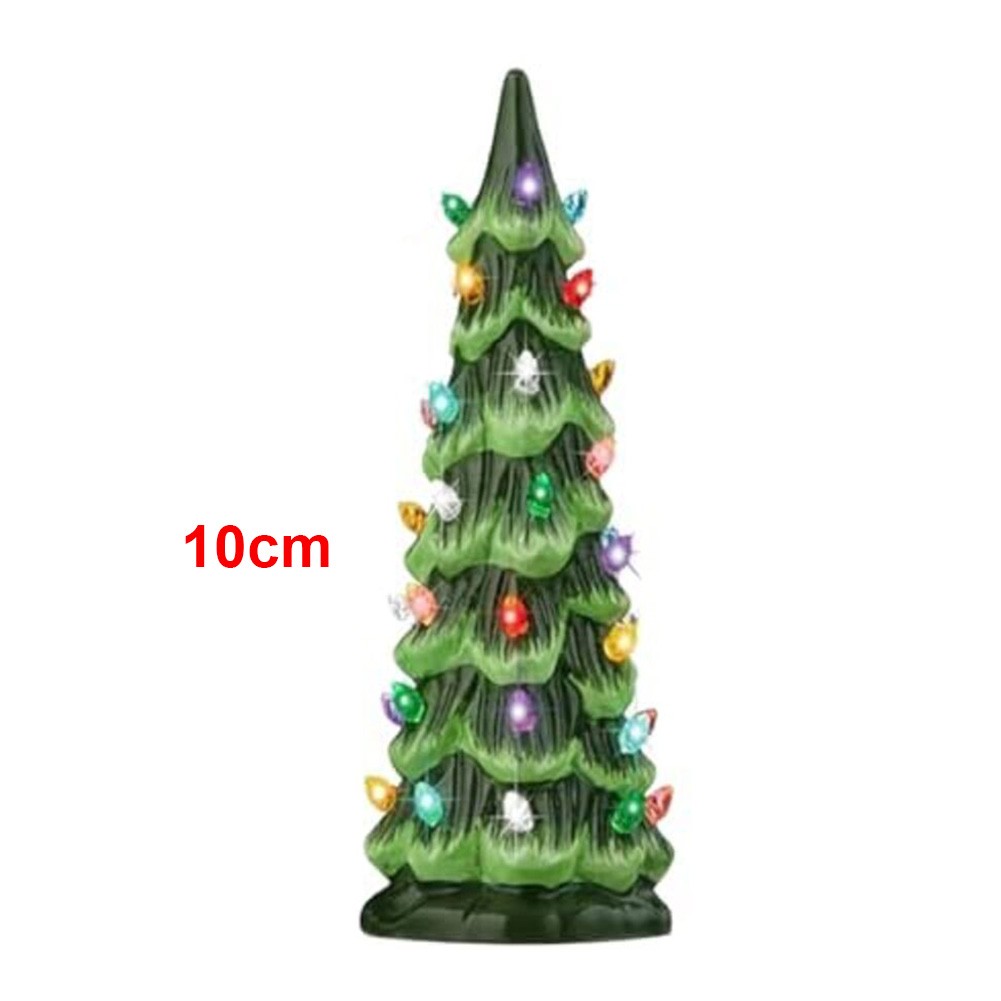 Retro Hand Painted Mini Christmas Trees with LED Lights for Festive Decor - Picture 4 of 7