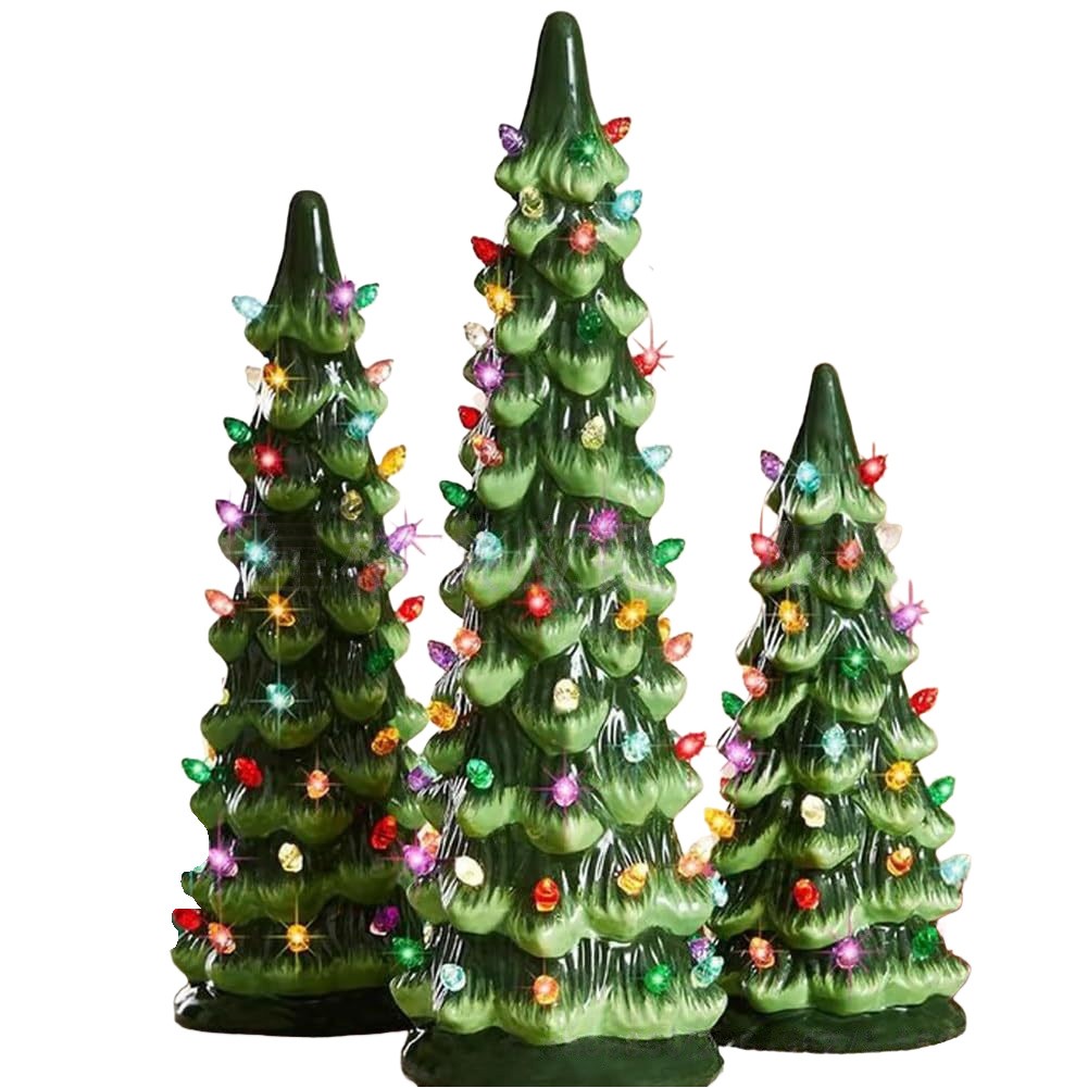 Retro Hand Painted Mini Christmas Trees with LED Lights for Festive Decor - Picture 7 of 7