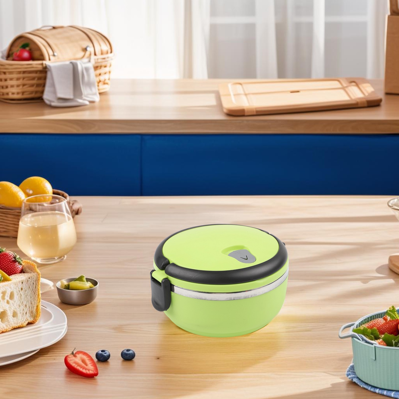 Thermal Lunch Box Insulated Warmer Food Noodles Container Round Storage Portable - Produktbild 1