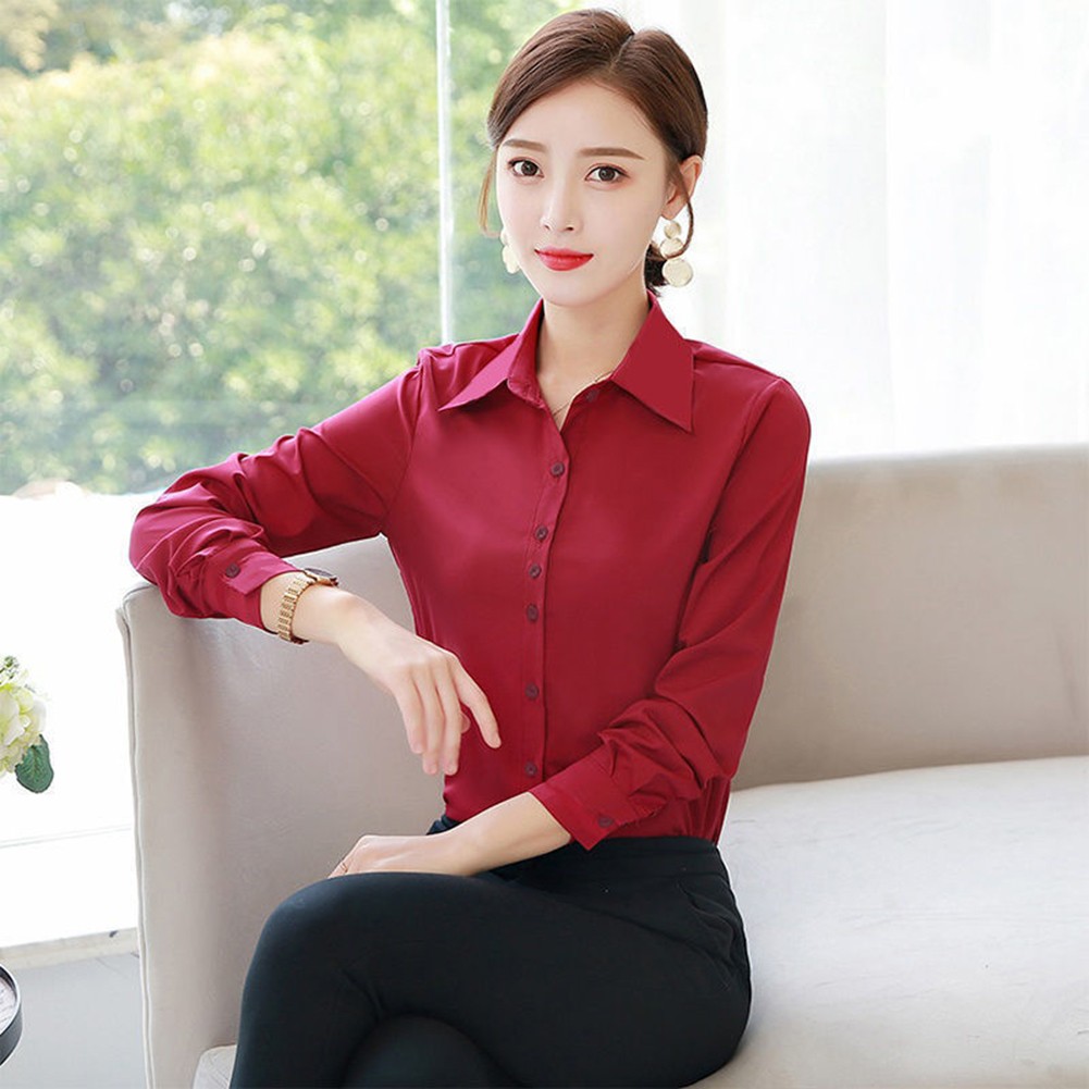 Work Tops For Women Long Sleeve Shirts Formal Polyester Fabric Material - Picture 12 of 12