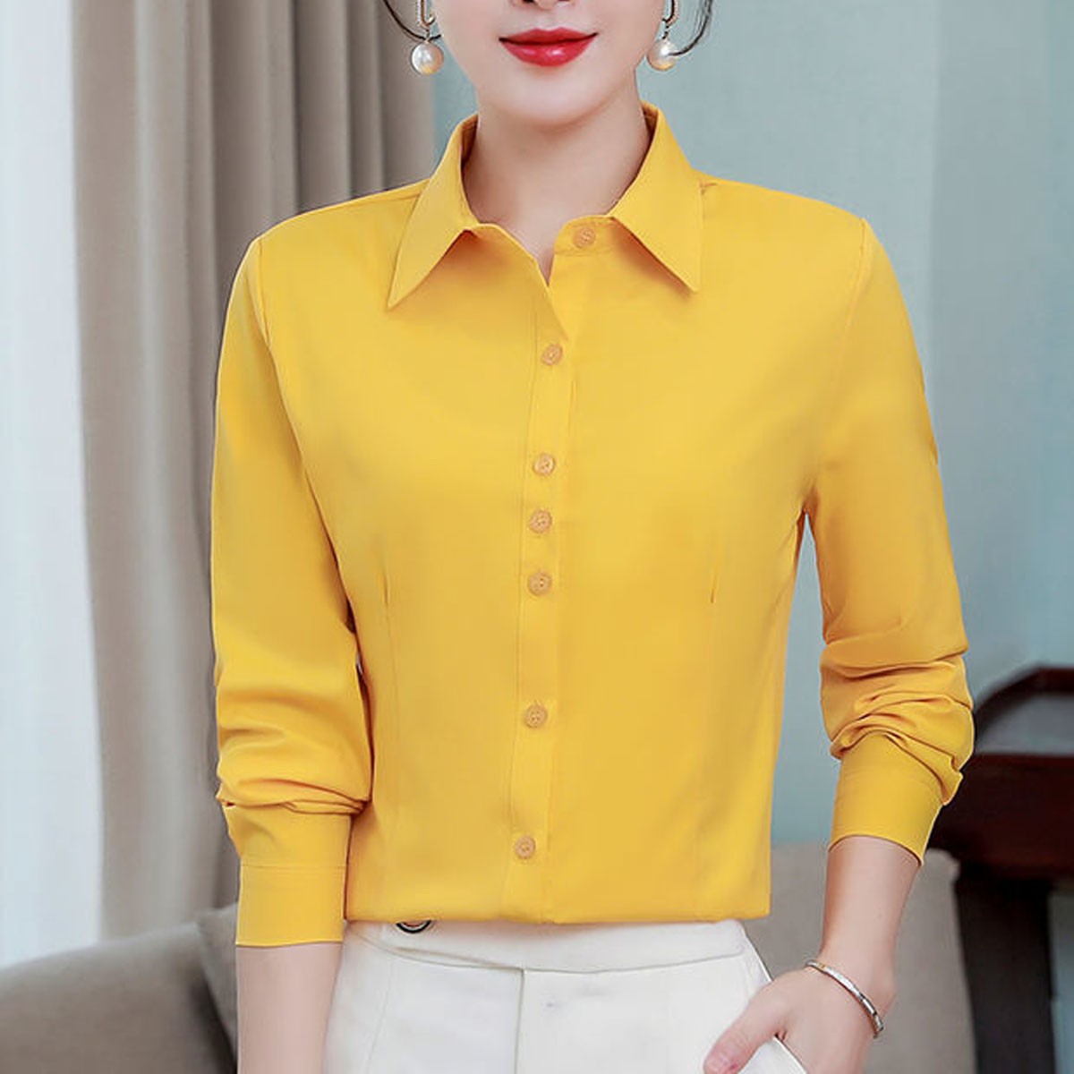 Work Tops For Women Long Sleeve Shirts Formal Polyester Fabric Material - Picture 9 of 12