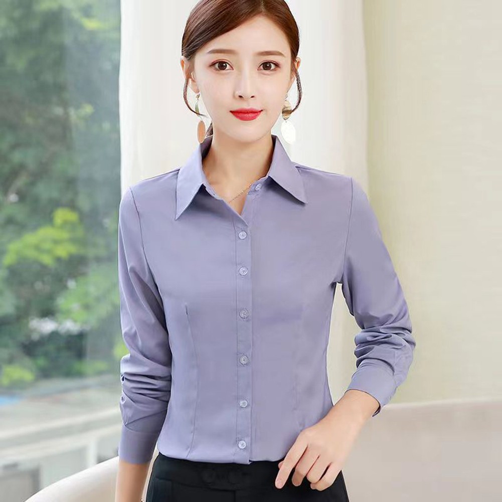 Work Tops For Women Long Sleeve Shirts Formal Polyester Fabric Material - Picture 11 of 12