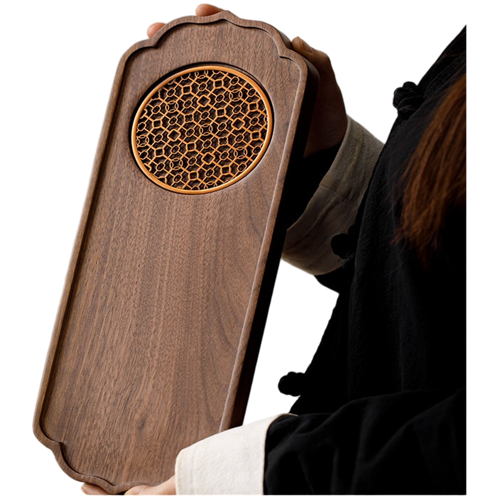 North For AMERICAN Style Black Walnut Tea Tray with Artistic Floral Pattern