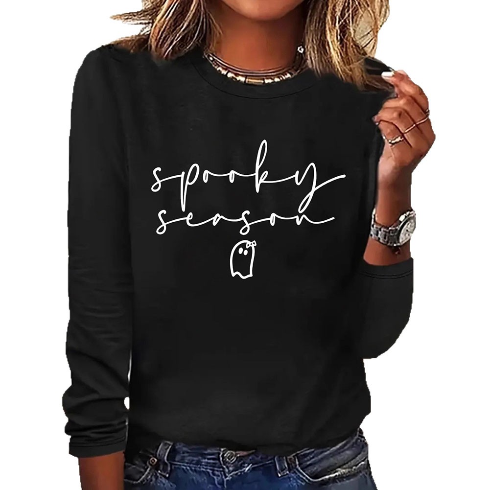 Letter Printed Top Long Sleeve Tees Casual Outing Cute Design Holiday Attire