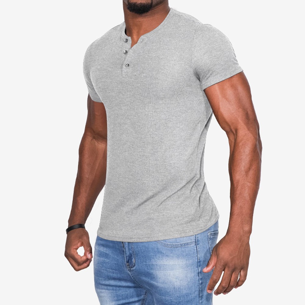 Women Solid Color Slim Fit Tshirt Button Design Round Neck Short Sleeve - Picture 9 of 10
