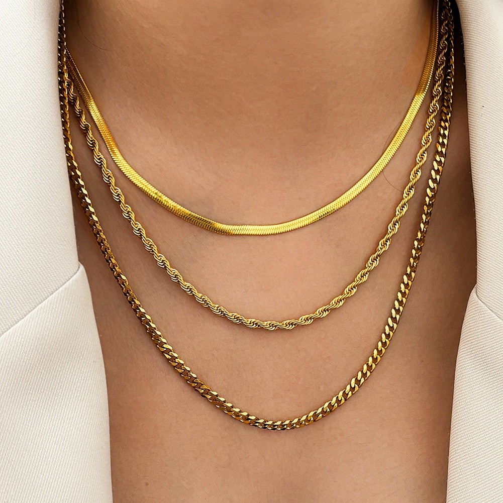 Lagenlook Box Kette Halskette Damen Gold Edelstahl U Form mit Klinge Kette - Picture 13 of 20