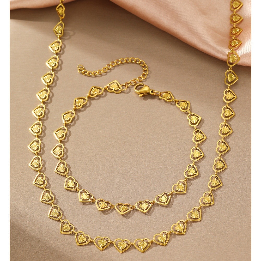 Adjustable Stainless Steel Heart Link Chain Double Layer Necklace and Bracelet - Picture 13 of 17