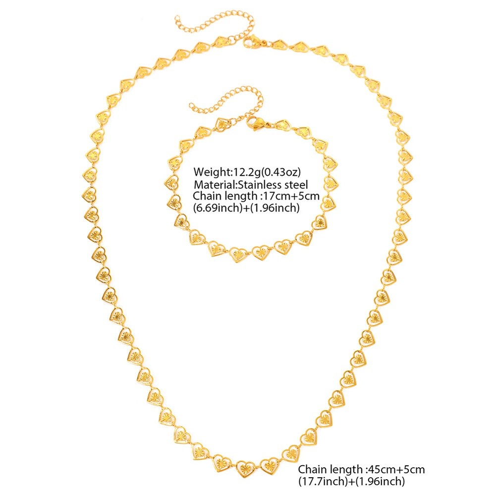 Adjustable Stainless Steel Heart Link Chain Double Layer Necklace and Bracelet - Picture 11 of 17