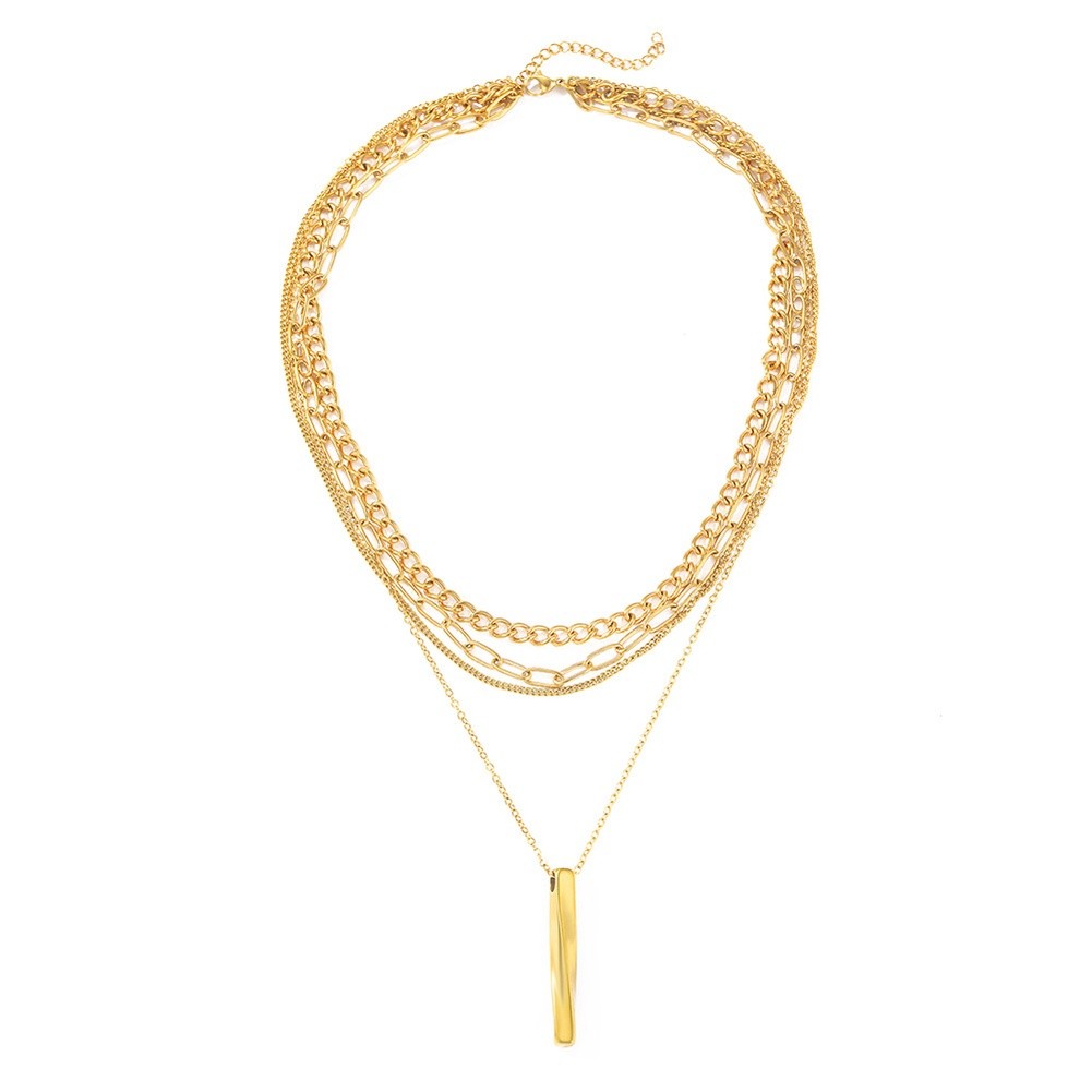 Verstellbare Lagenlook Kette Halskette Edelstahl mit geometrischem Stab und Fran - Picture 14 of 20