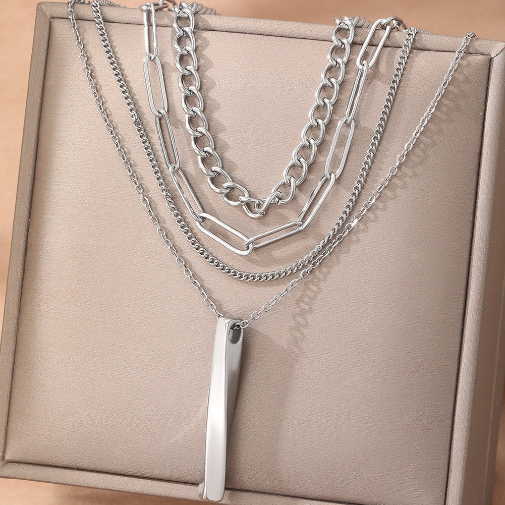 Verstellbare Lagenlook Kette Halskette Edelstahl mit geometrischem Stab und Fran - Picture 19 of 20