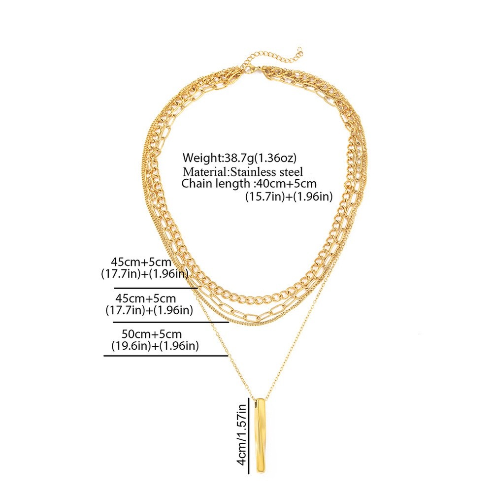 Verstellbare Lagenlook Kette Halskette Edelstahl mit geometrischem Stab und Fran - Picture 18 of 20