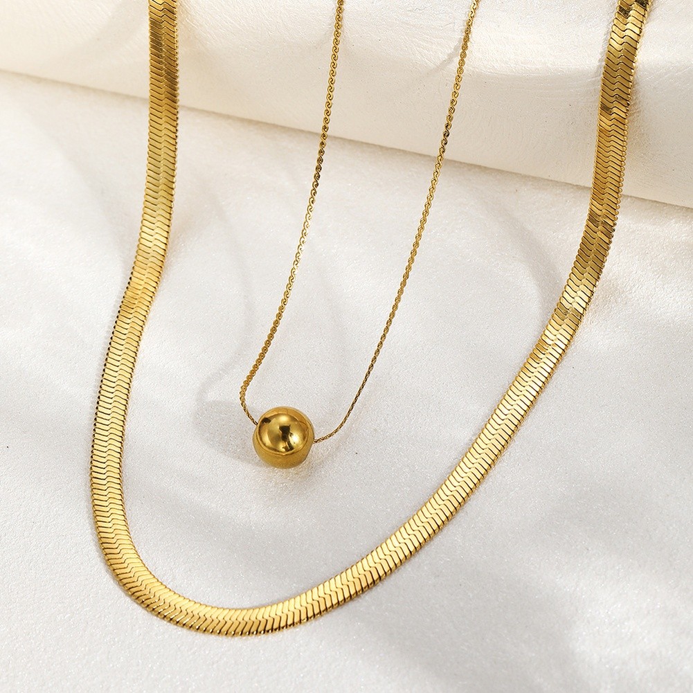 Minimalist Double Layer Stainless Steel Pendant Necklace for Women Retro Look - Picture 13 of 16