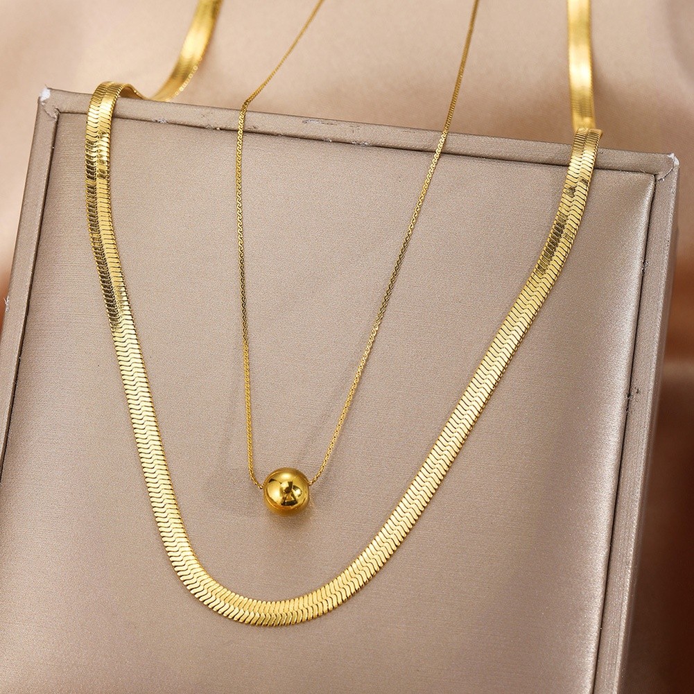 Minimalist Double Layer Stainless Steel Pendant Necklace for Women Retro Look - Picture 10 of 16