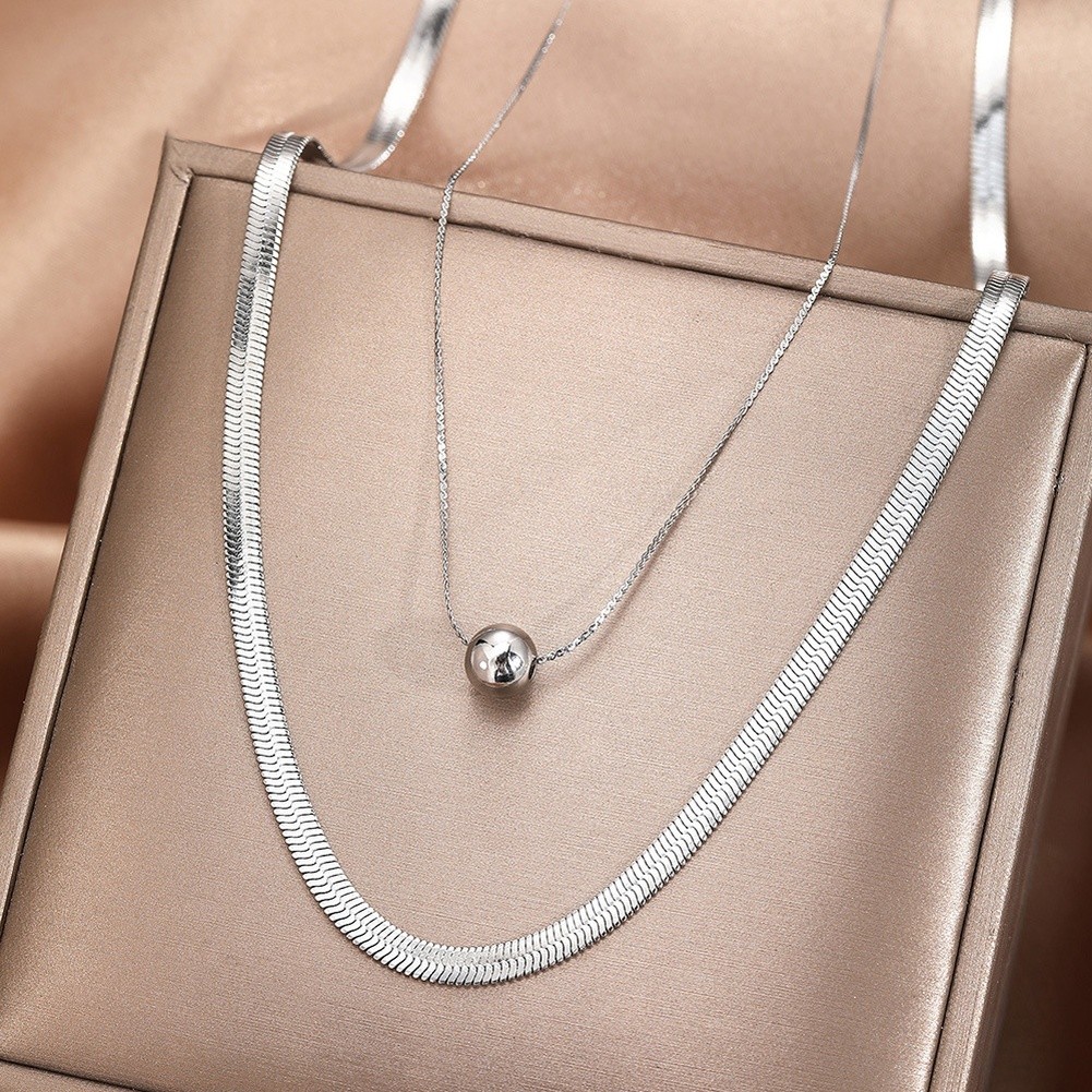 Minimalist Double Layer Stainless Steel Pendant Necklace for Women Retro Look - Picture 16 of 16
