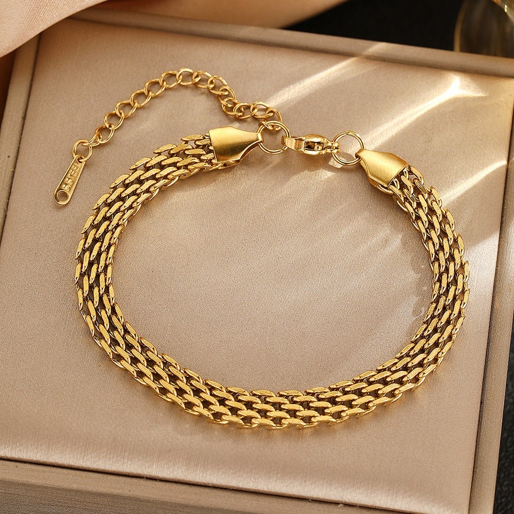 Adjustable Stainless Steel 18K Gold Plated Chain Bracelet for Men and Women