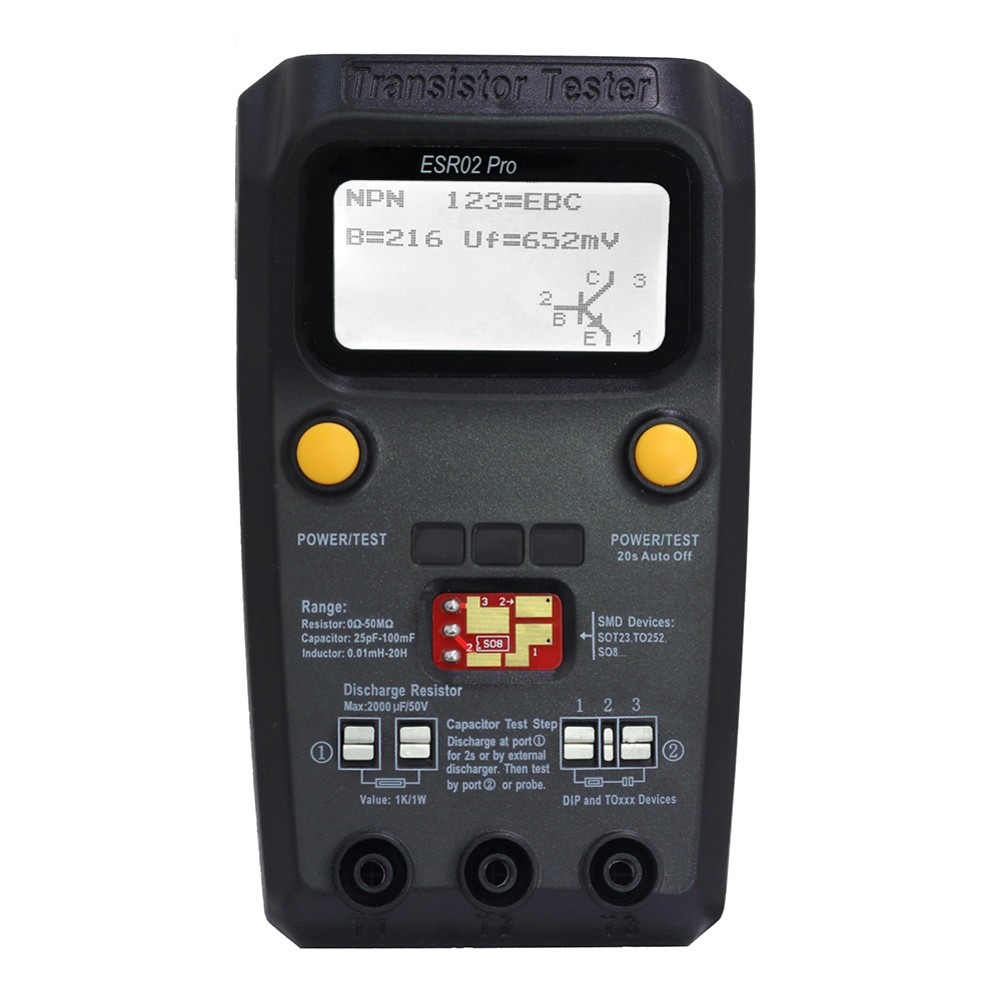 ESR02 Pro Digital Tester for Transistors Diodes Capacitors and Inductance Meter