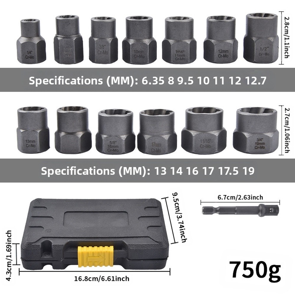 Nut Extractor Set 14 Piece Reverse Thread Design for Damaged Nut ...