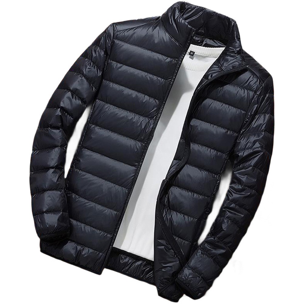 Men Casual Lightweight Down Cotton Jacket Cropped Winter Coat with Stand Collar - Picture 9 of 20
