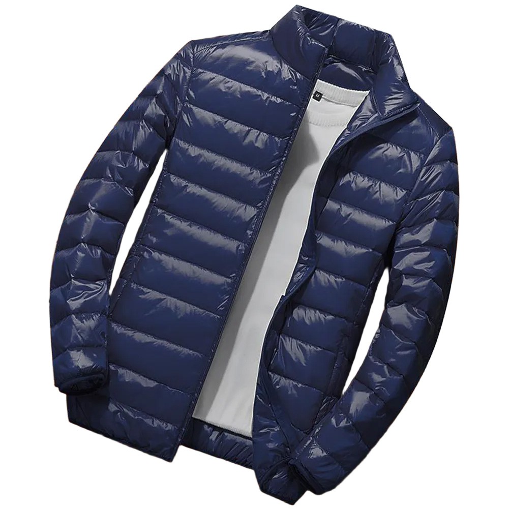Men Casual Lightweight Down Cotton Jacket Cropped Winter Coat with Stand Collar - Picture 12 of 20