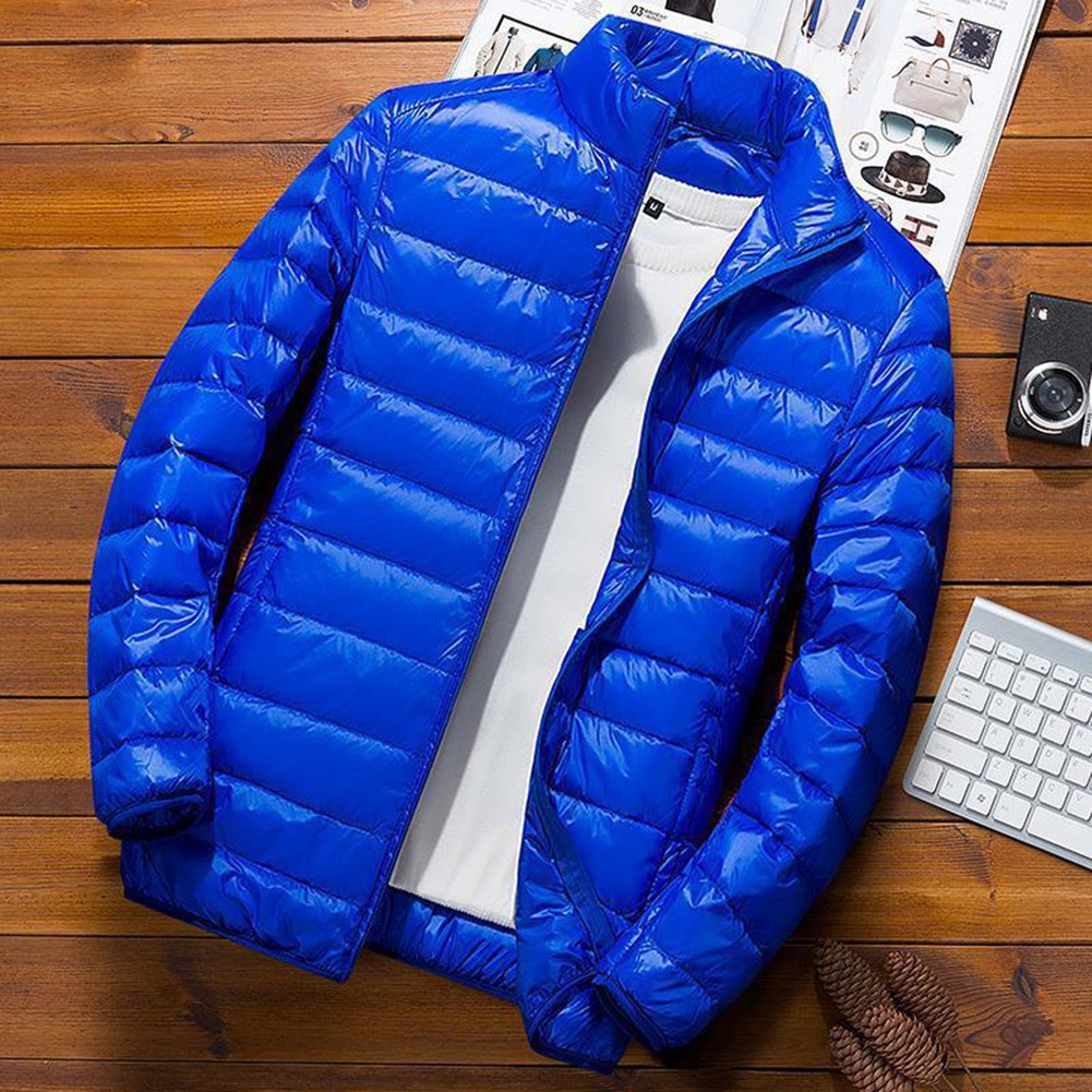Men Casual Lightweight Down Cotton Jacket Cropped Winter Coat with Stand Collar - Picture 13 of 20