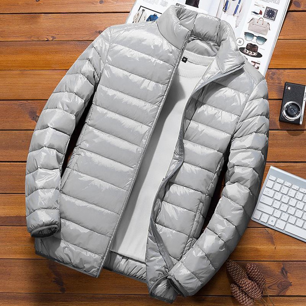 Men Casual Lightweight Down Cotton Jacket Cropped Winter Coat with Stand Collar - Picture 17 of 20