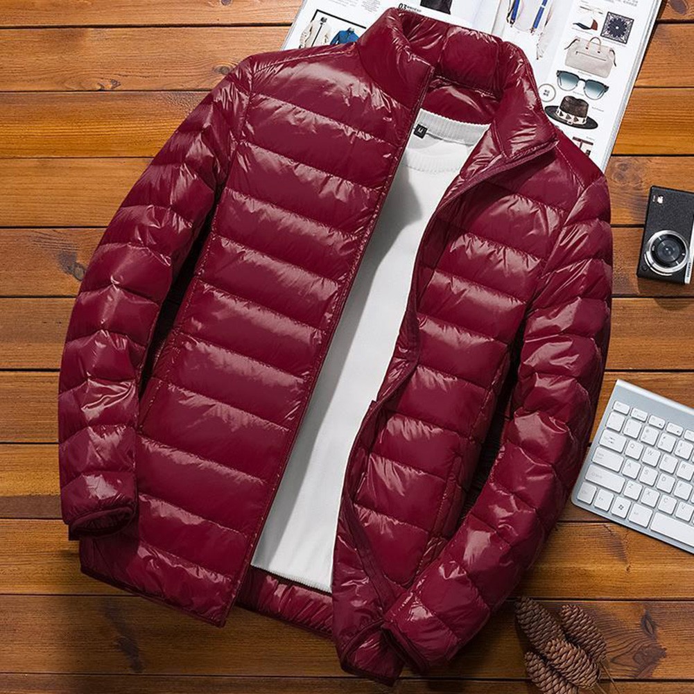 Men Casual Lightweight Down Cotton Jacket Cropped Winter Coat with Stand Collar - Picture 15 of 20