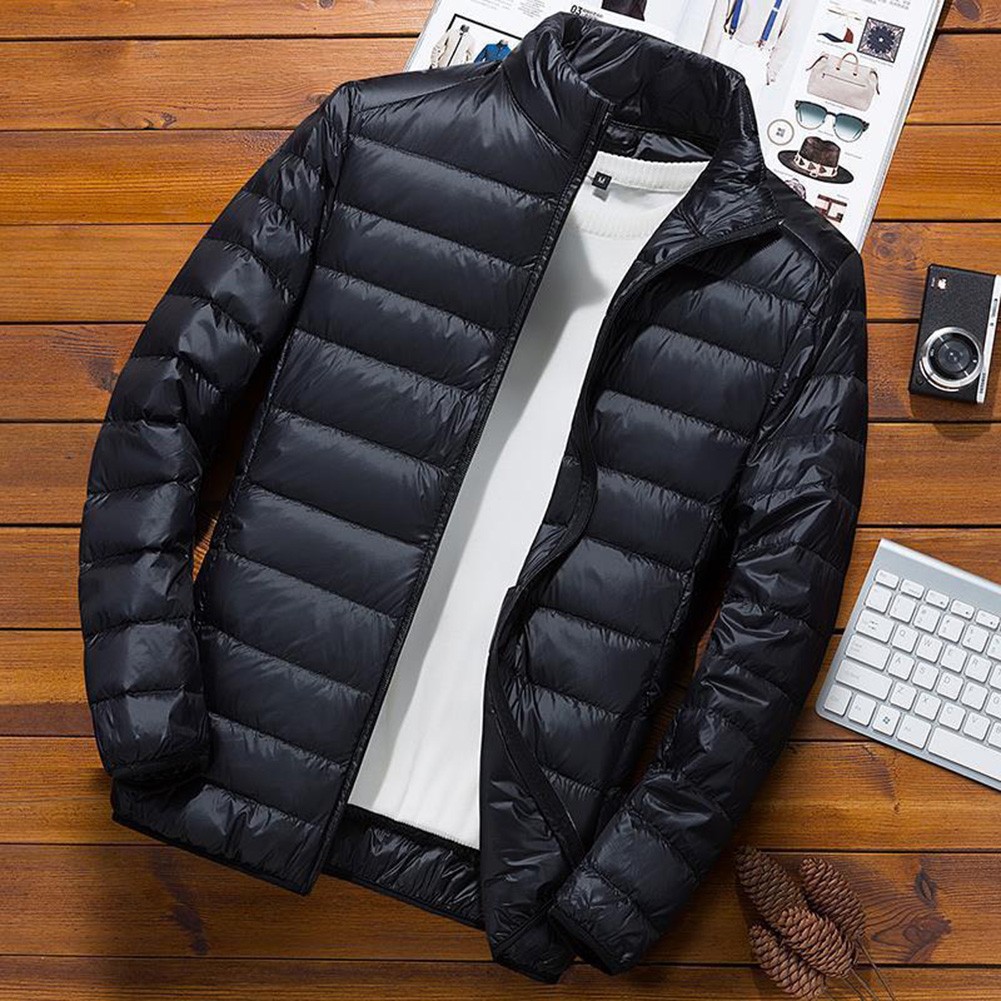 Men Casual Lightweight Down Cotton Jacket Cropped Winter Coat with Stand Collar - Picture 8 of 20