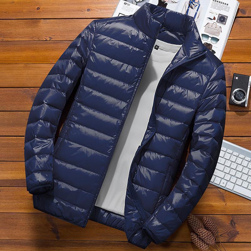 Men Casual Lightweight Down Cotton Jacket Cropped Winter Coat with Stand Collar - Picture 11 of 20